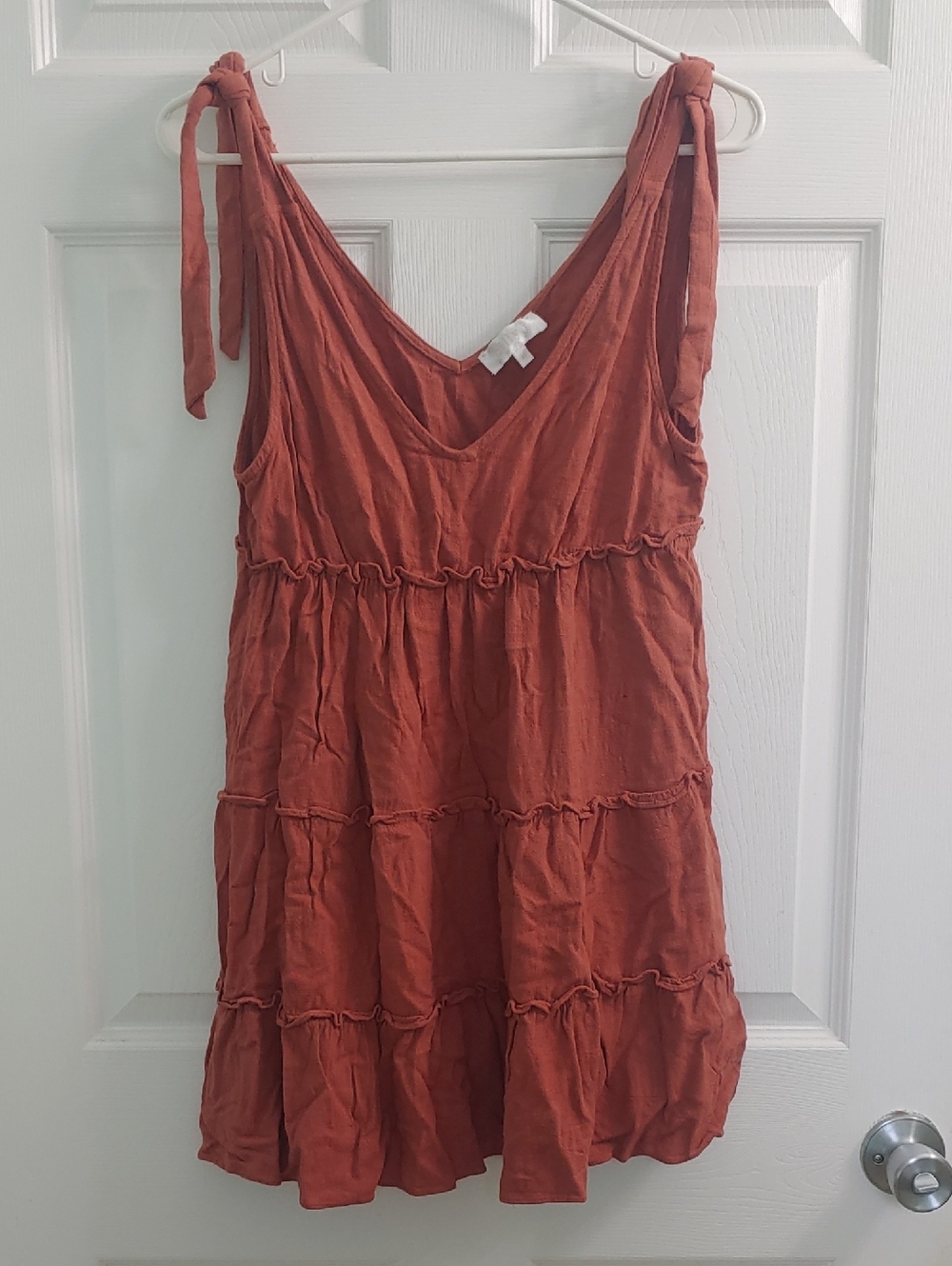 Billy J Odessia Linen Mini Dress Terracotta Shoulder Tie Size 10